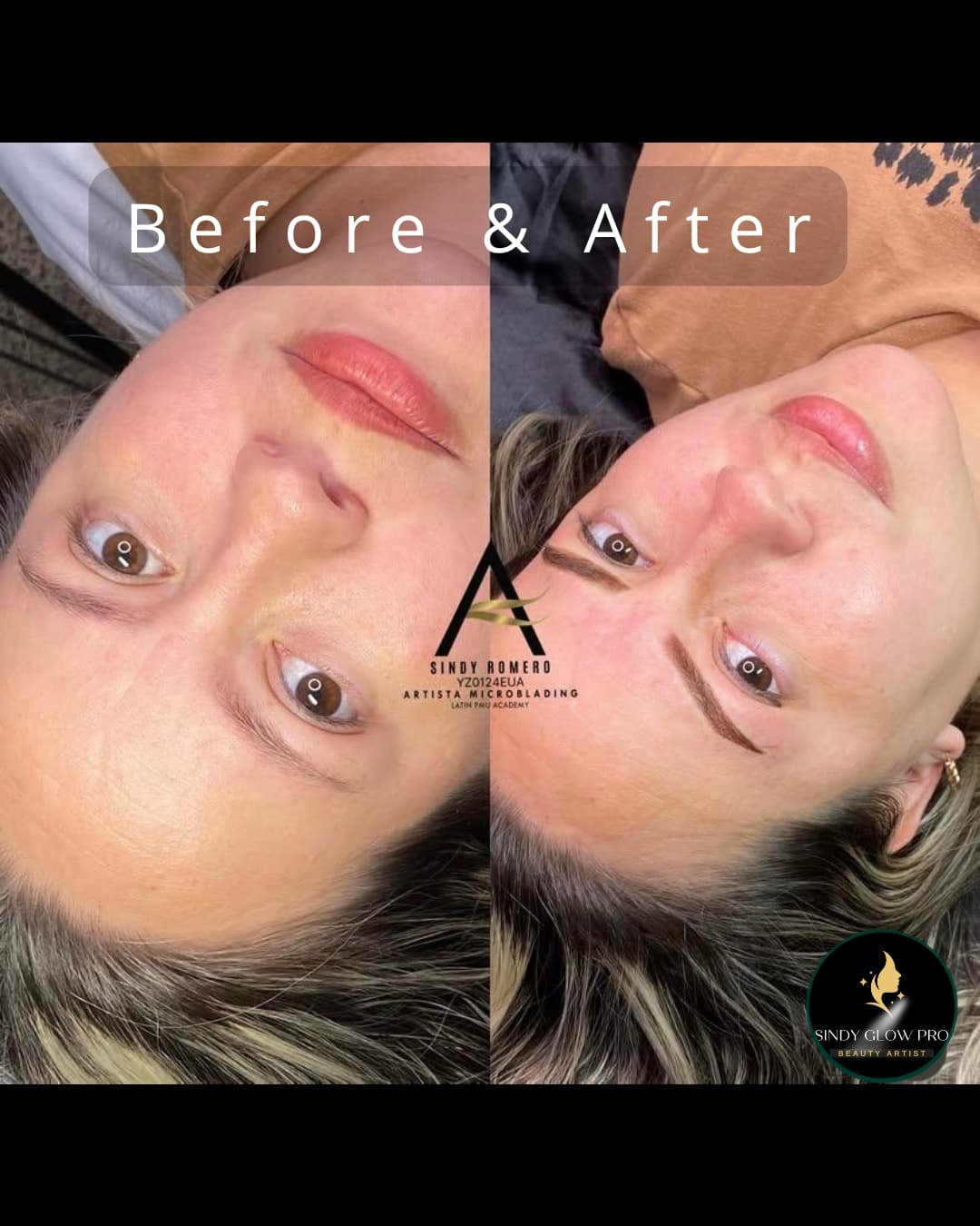 Real brow before and after result by Sindy Glow Pro in Houston